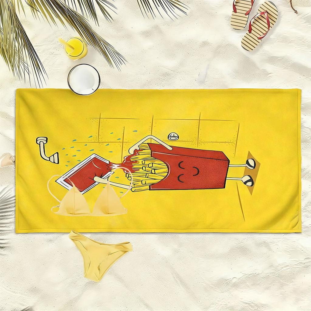 Cartoon-style Potato Chips Polyester Microfiber Beach Towel Is Highly Absorbent, Suitable for Swimming and Beach Outings
