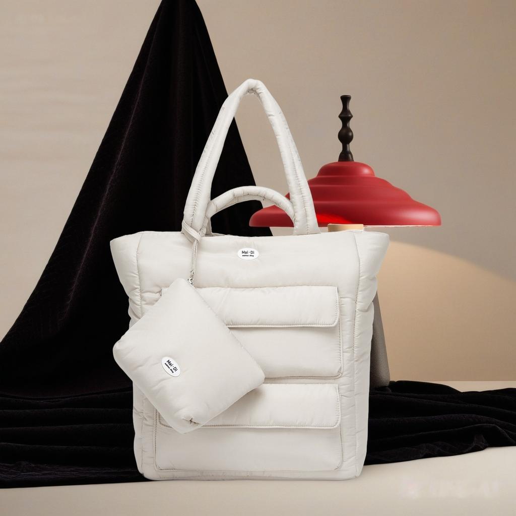 Down Jacket Tote Bag with Fluffy Cotton Filling, Large Capacity, Ultra Lightweight, Soft and Cute Cloud Like Cotton Jacket, Women's Bag