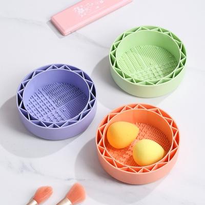 Silikonová miska na čištění štětců na make-up 4 textury Multifunkční kosmetický štětec Powder Puff houbička Čištění Mycí nástroj Držák na sušení