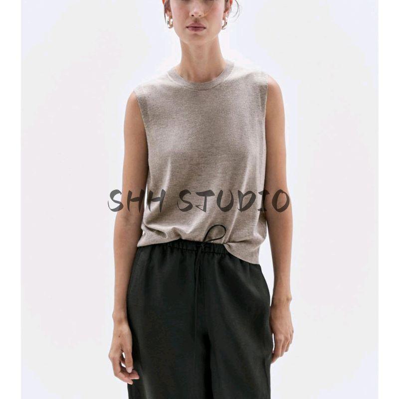 MD New Fall Women's Clothing French Style Basic Style Minimalist Temperament Pure Color Short round Neck Knitting Vest 5662580