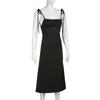 Black Camisole Skirt, Women's Side Waist Small Pleated Waist Tied Slim Dress