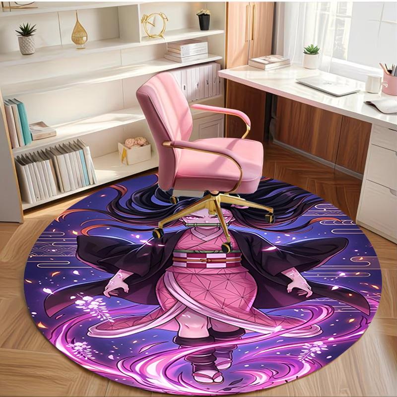 Demon Slayer Print Round Rug, Washable Floor Carpet, For Entryway Dorm Laundry Room Office Study, Home Decor Birthday Christmas Gift