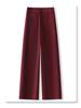 Ankola Women's 2024 Red Tweed High-Waisted Slimming Pants - Autumn/Winter Style, Eight-Point Wide-Leg Design