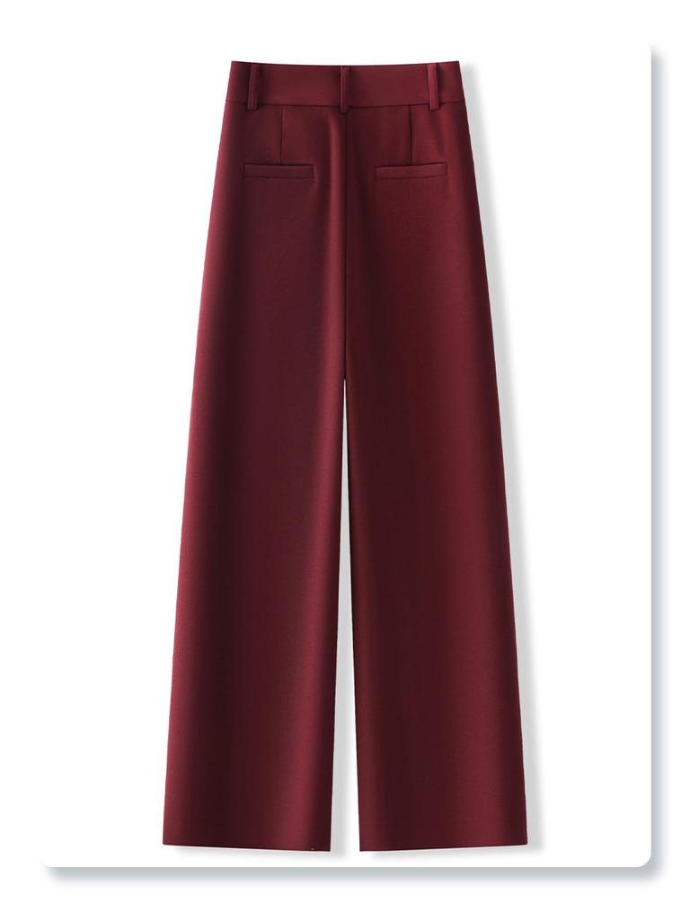 Ankola Women's 2024 Red Tweed High-Waisted Slimming Pants - Autumn/Winter Style, Eight-Point Wide-Leg Design