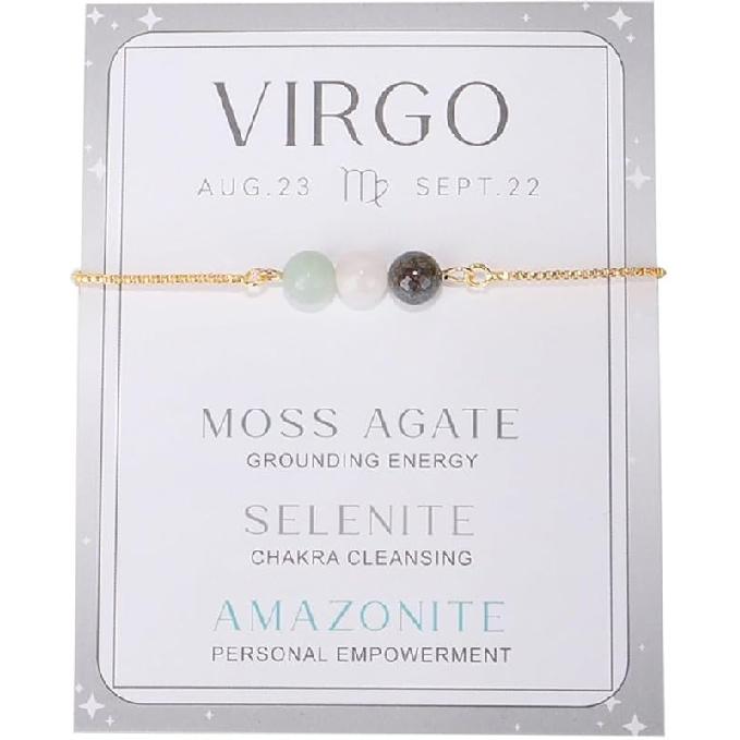 COLORFUL BLING Zodiac Bead Bracelets Healing Crystal 12 Constellation Natural Stone Chakra Stretch Adjustable Bracelets Birthstone Anxiety Relief