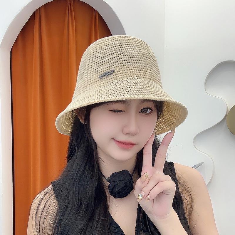 New Women's Bucket Bucket Hat Straw Versatile Breathable Basin Hat Outdoor Travel Covering Sun Hat