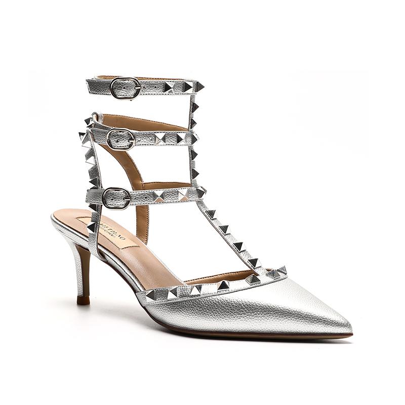 Genuine Leather Summer Women's Gladiator Sandals 2024 New Star Style Luxury Brand Rivet High Heels Designer Women's Pumps 33-41