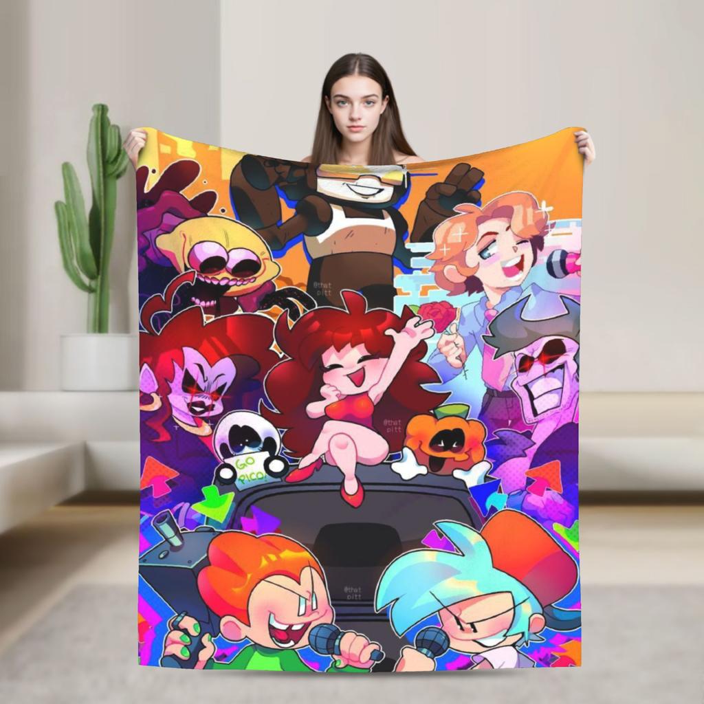 Blanket Decorative FNF Bad Time Trio Friday Night Funkin Throw Blanket  Flannel Bedspread For Home Decor Graphic Sofa Bed Cover