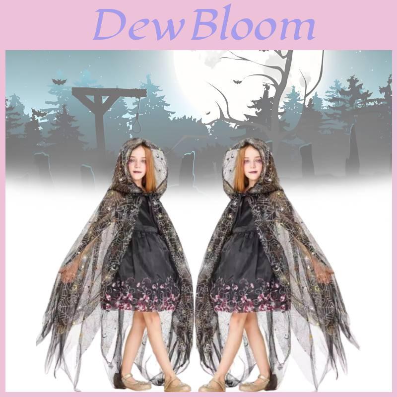 Enchanting Black Halloween Cloak With Spider Pattern Tail For Kids Dress Up Costume