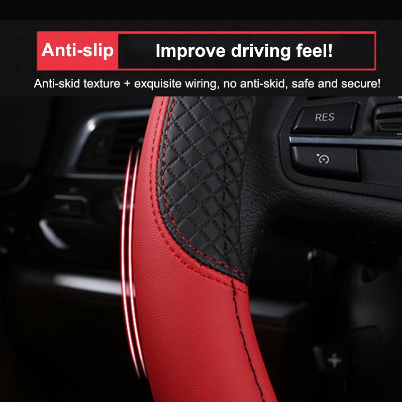 Car Steering Wheel Protective Cover Universal Breathable Elastic Band Anti Slip Pu Leather Steering Covers Suitable 38Cm U-60