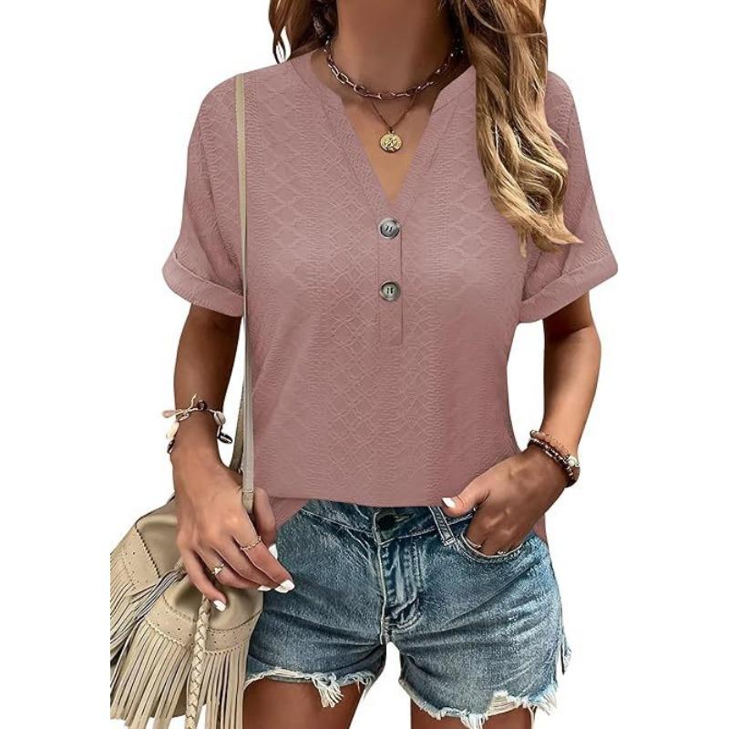 

YYFS Женская мода Повседневная Летняя Весна Однотонный Принт Короткие Рукава V-образный Вырез Блузки и Рубашки XXL