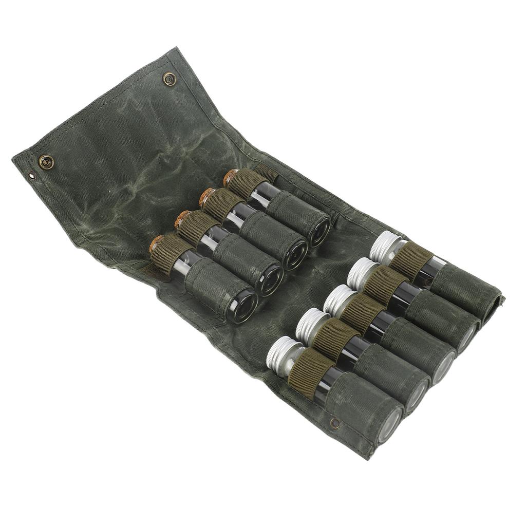 Tragbare Gewürztasche Mehrzweck-Leinwand-Gewürzlagerbeutel mit 9 Gewürzgläsern für Outdoor-Camping-Reisen OD-Grün