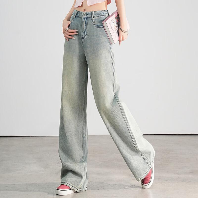 Women s Embroidered High-Waist Straight Leg Jeans L
