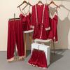 Sexy Rayon Silk 5PCS Pajamas Set Female Sleepwear Print Flower Bathrobe Nightgown Lady Relaxed Fit Casual Pijamas Suit Home Clothes