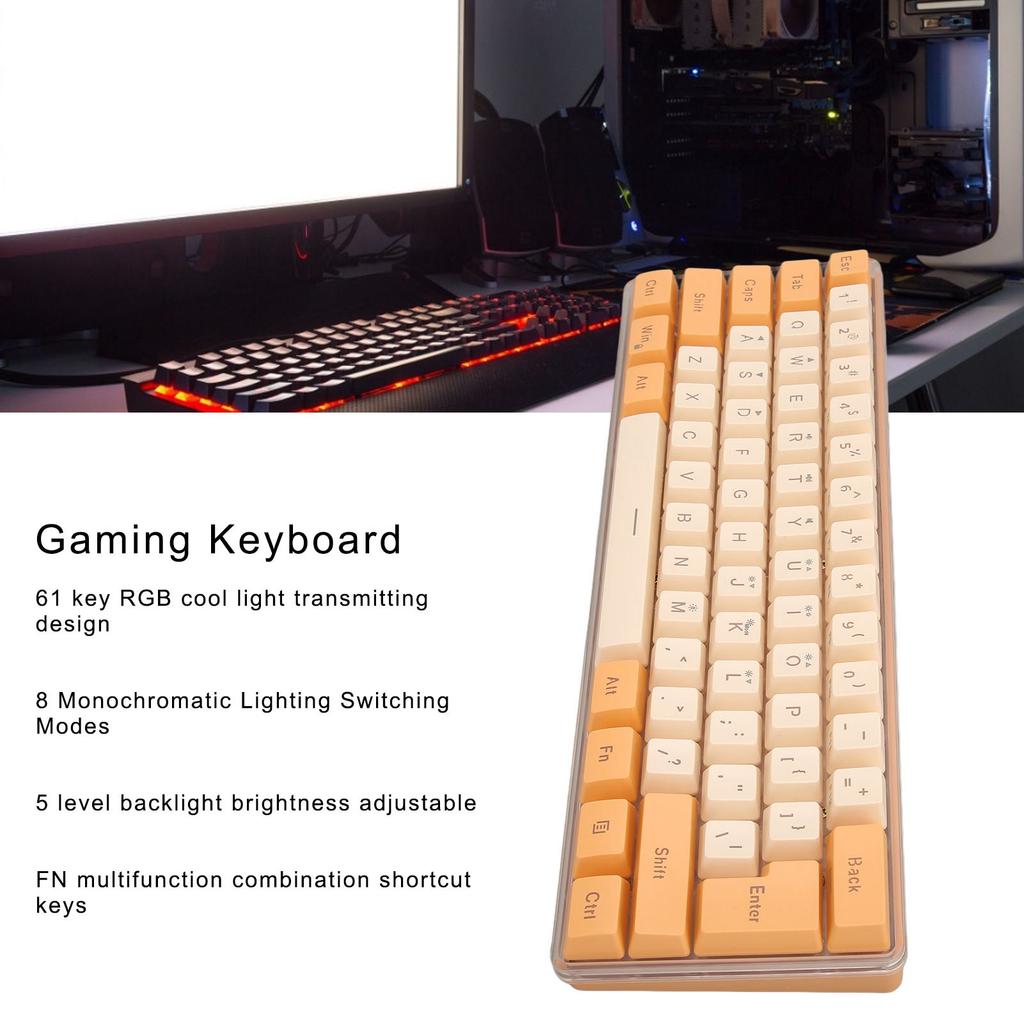 Gaming Keyboard USB 61 Keys Contrast Color RGB Light Key Line Separation Mechanical Wired Keyboard for Games