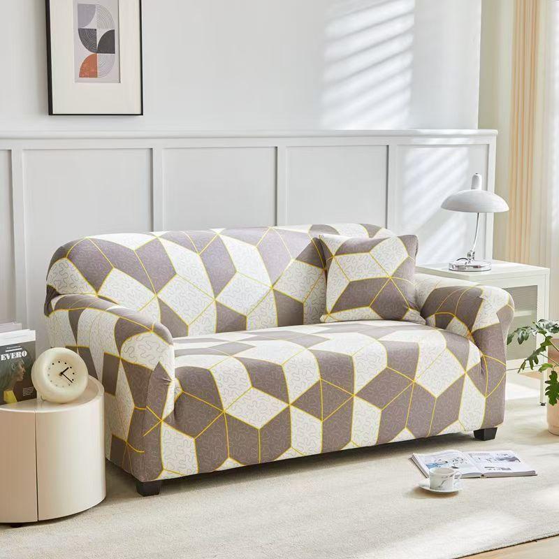 1pc Geometric Printed Stretch Sofa Covers With Elastic Band Furniture Protector For Bedroom Office Living Room Home Decor