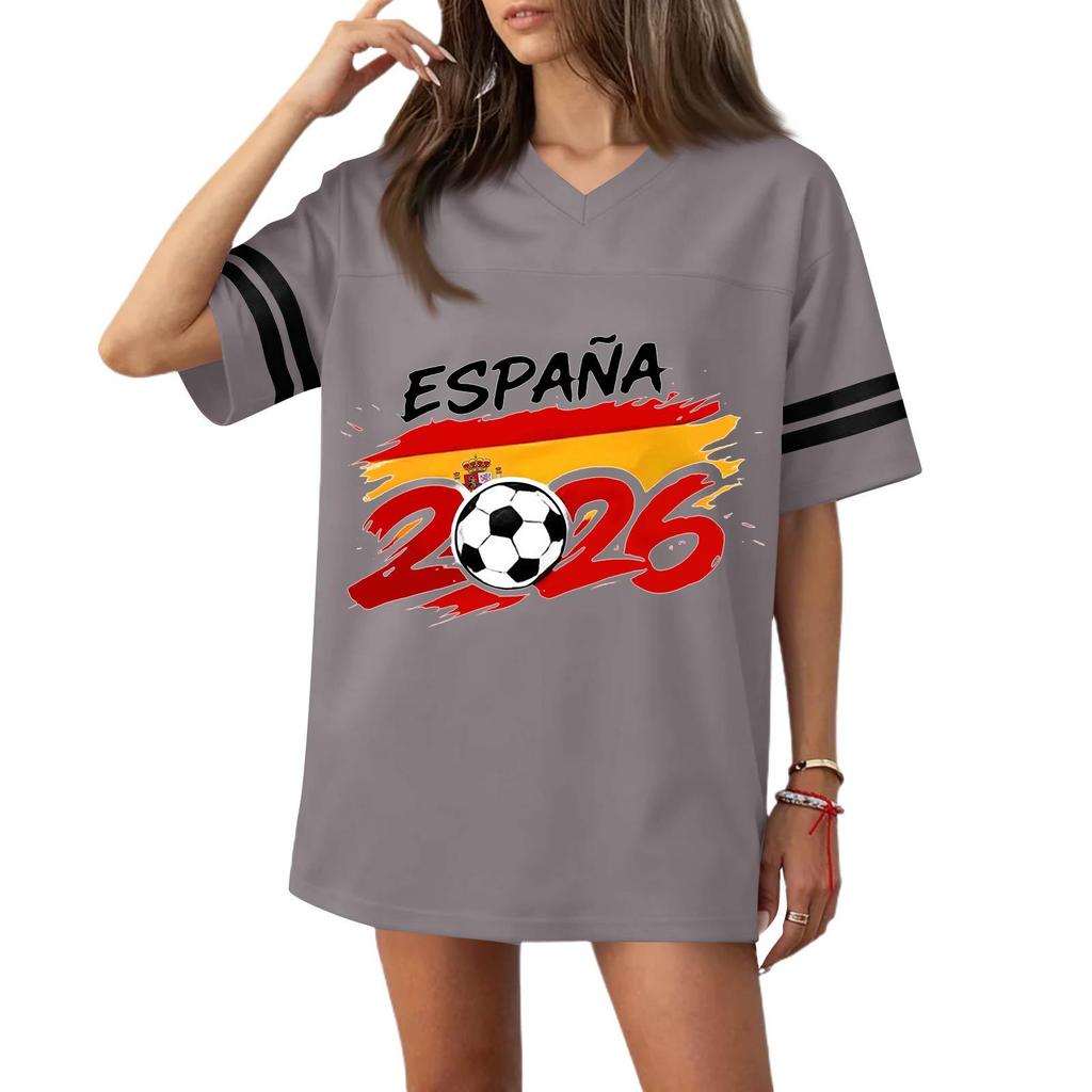 Women’s Casual V Neck Football Jersey Flag Print Short Sleeve Sports T Shirt Top for 2026 Soccer Fans