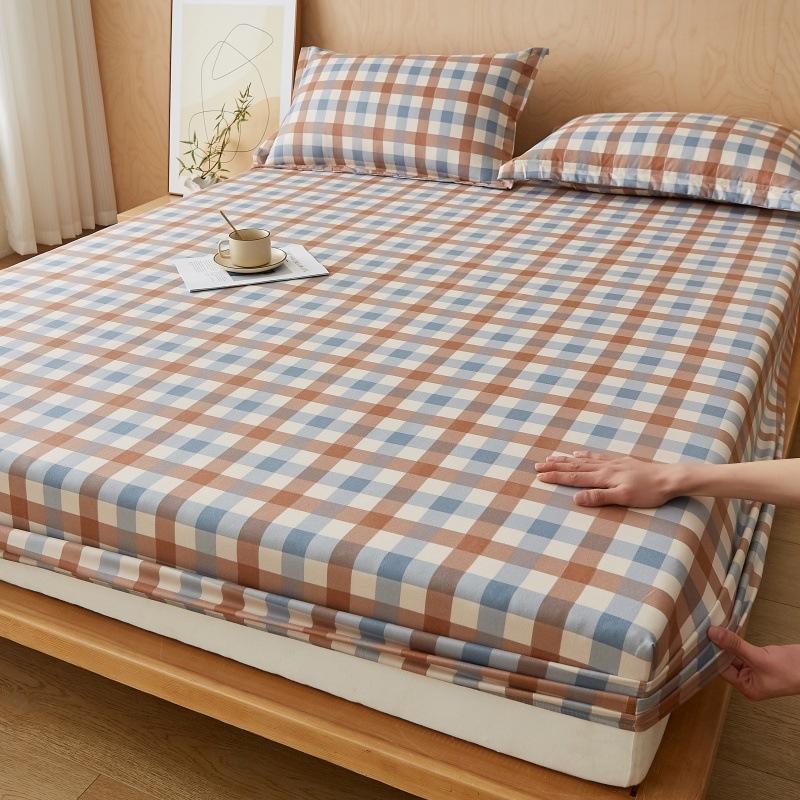 Fitted Sheet Single Piece Washed Cotton Non-Slip Brushed Mattress Cover Mattress Protector for Student Dormitory