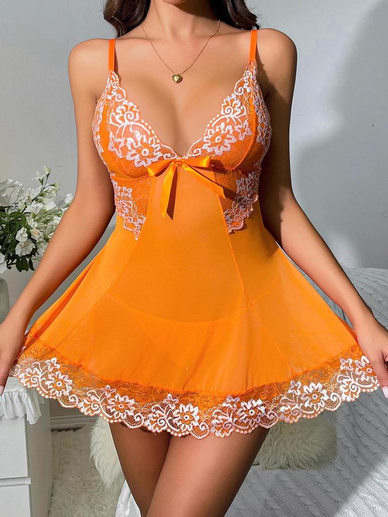 Lingerie Camicia da Notte Pigiama in Pizzo e Rete con Fiocco Europeo Americano