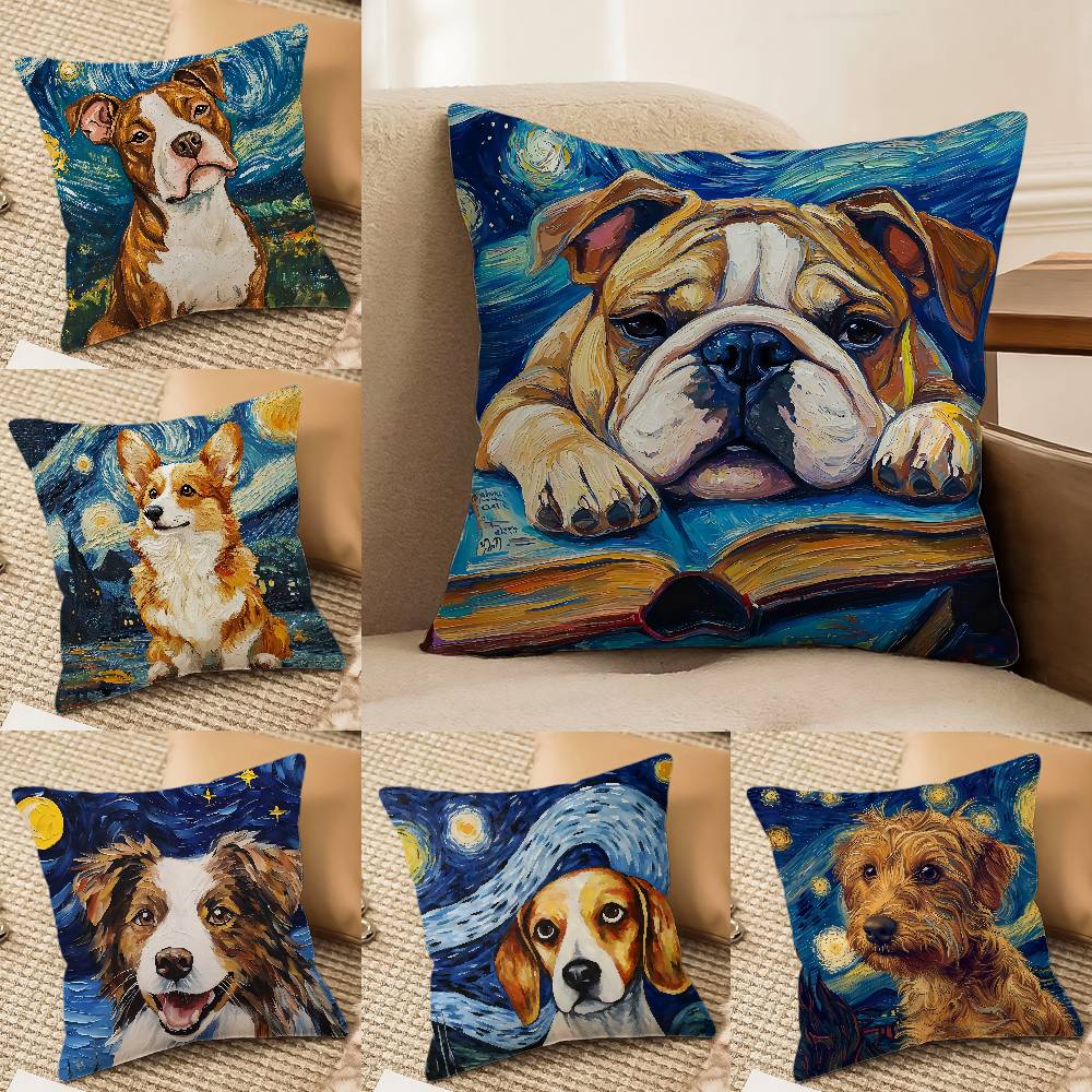 Creative Cute Starry Sky Puppy Pillow Case Printed Brushed Fleece Pillow Baby Skin-Touch Eco-Friendly Dye-Sublimat