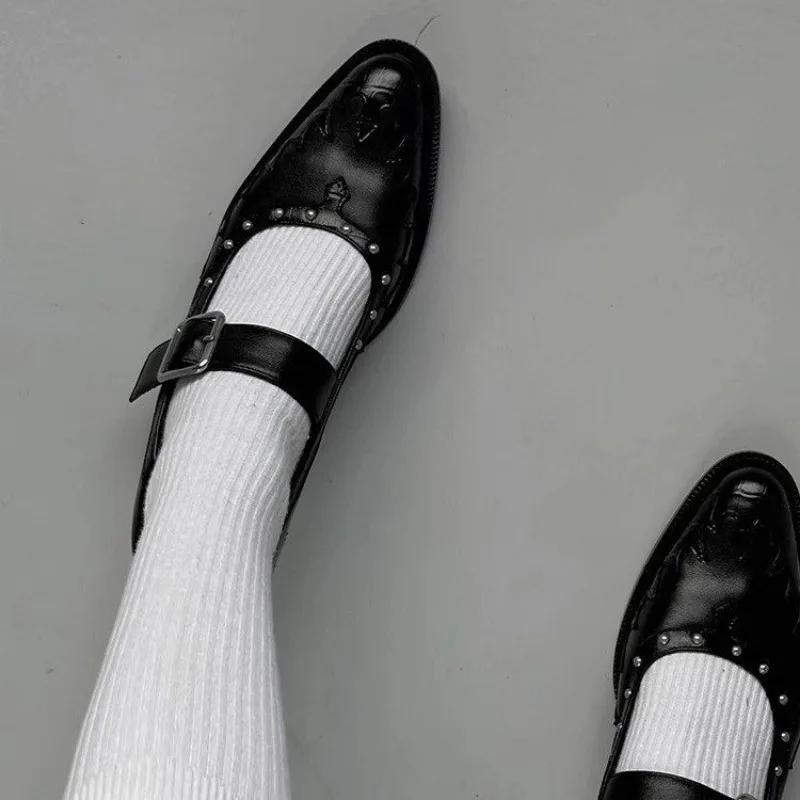 fashion Ladies Shoes on Sale Fashion Buckle Women's Flats Autumn Pointed Toe Solid Solft Leather Casual Square Root Office Ladies Shoes