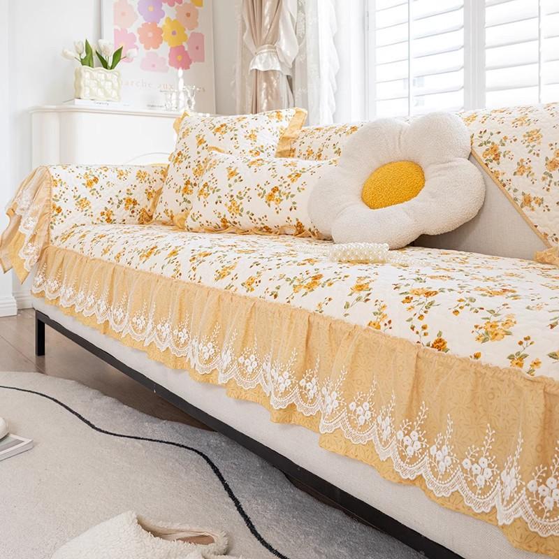 Pastoral Non-slip Sofa Cushion Four Seasons Universal Pure Cotton Fabric Sofa Cushion Simple Cover Towel Cover Cloth