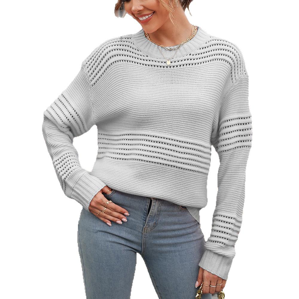 2023 Autumn Women's Trendy Solid Color Knitwear Long Sleeve Ribbed Pullover Sweater