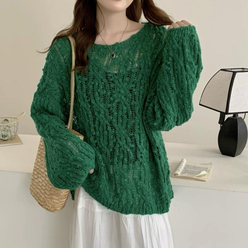 DIMANAF 2025 Sweaters Cardigan Autumn Wear Out Pullover Women Print O-Neck Sweaters Knitting Loose Pink Sweater