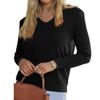 Women's Fashionable Casual V Neck Solid Color Long Sleeve Top