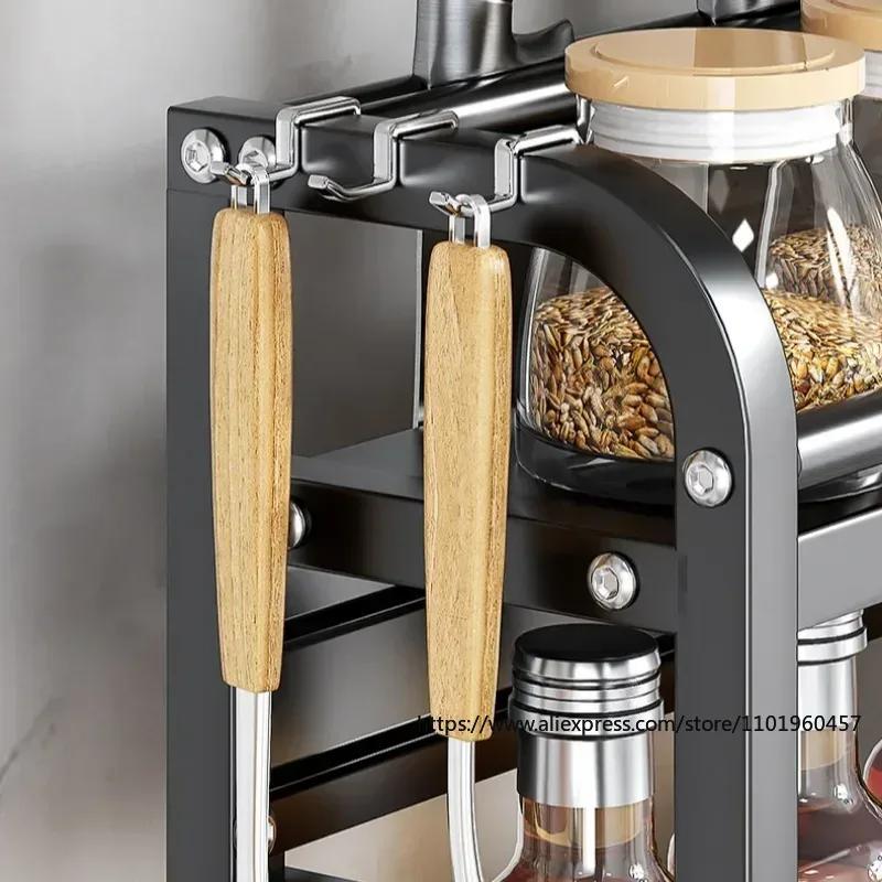 Dual-Layer Kitchen Organizer Rack: Stainless Steel Seasoning and Knife Storage Solution