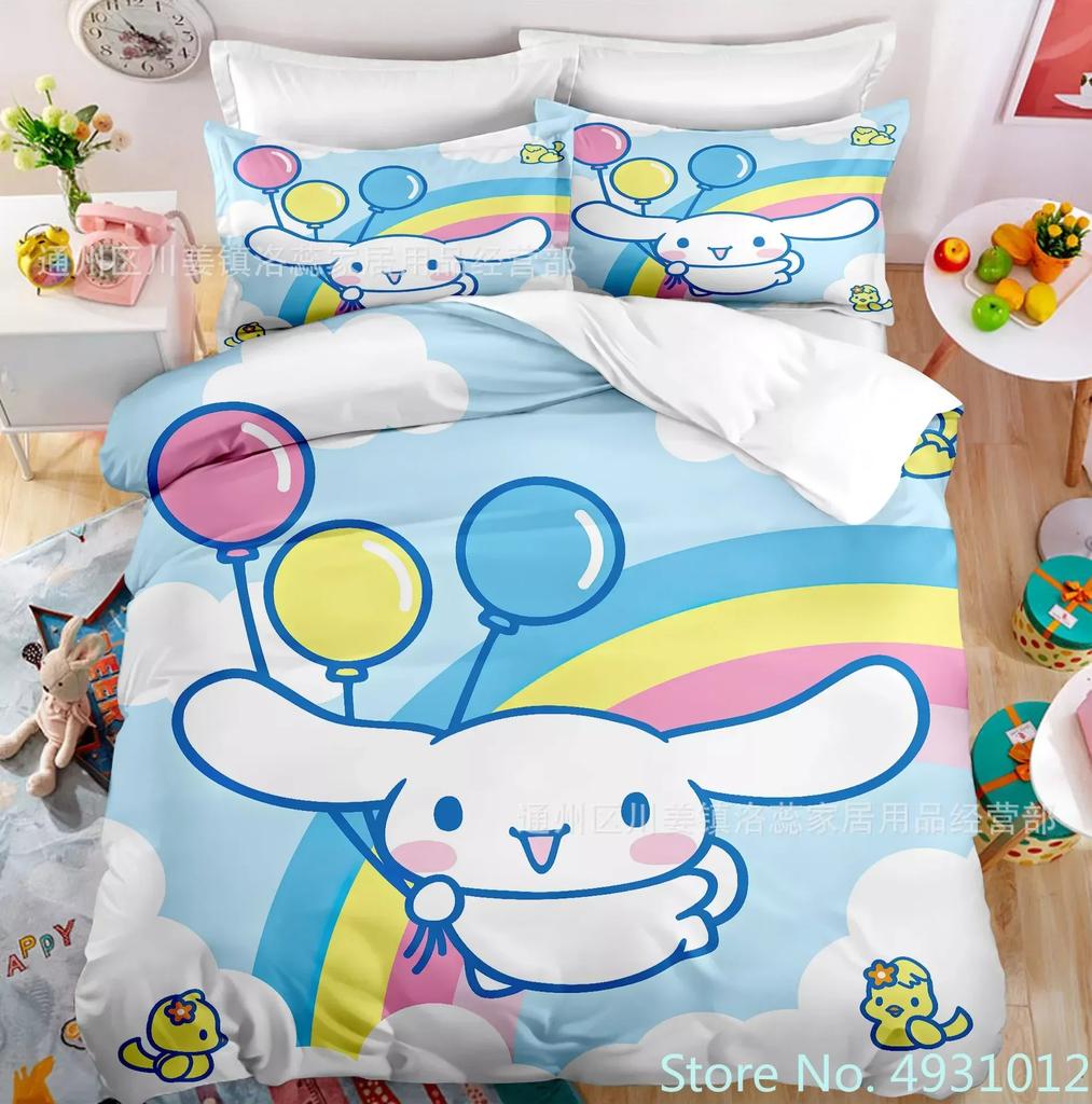 Cute Melody Rabbit Bedding Set Pillowcase Anime Bedclothes Cartoon 3D Printed Kids Adult Boys Quilt Duvet Cover Children Gift
