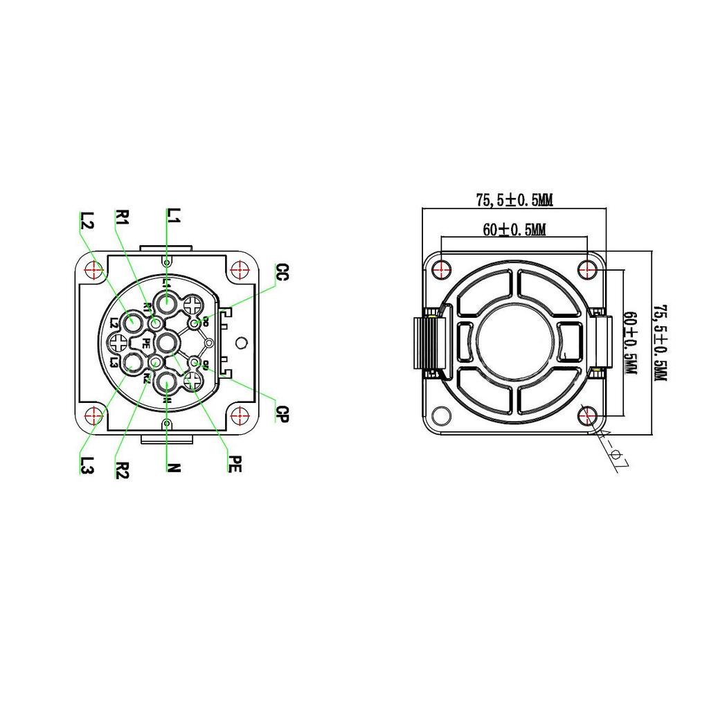 New Energy Vehicle AC/DC Charging Socket with Euro/US Connector