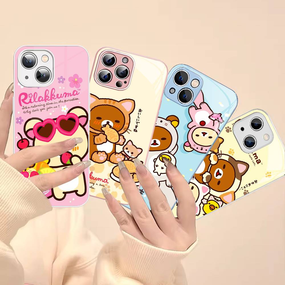 Rilakkuma Anime Cute Cartoon Tempered Glass For Iphone 14 13 12 11 Pro Mini XS MAX 14Plus X XS XR Fundas
