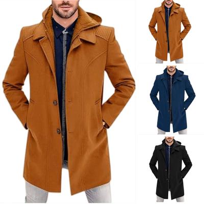 Neuer Wollmantel für Herren Europäischer und amerikanischer Fake-Zweiteiler Mantel Hoodie
