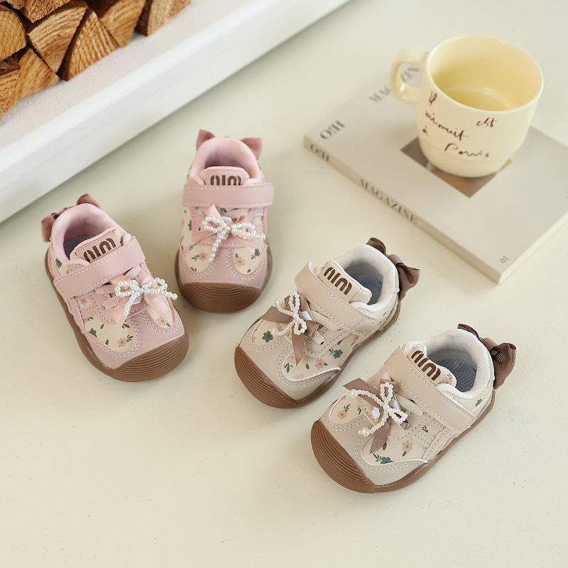 Infant Toddler Walking Shoes, Autumn Baby Girls' Soft-Soled Sneakers, Bow-Knot Korean Style Princess Shoes for Little Girls.