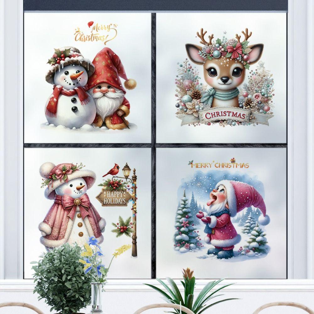 Cartoon Christmas Electrostatic Stickers Santa Clause Reindeer Xmas Tree Sticker Christmas