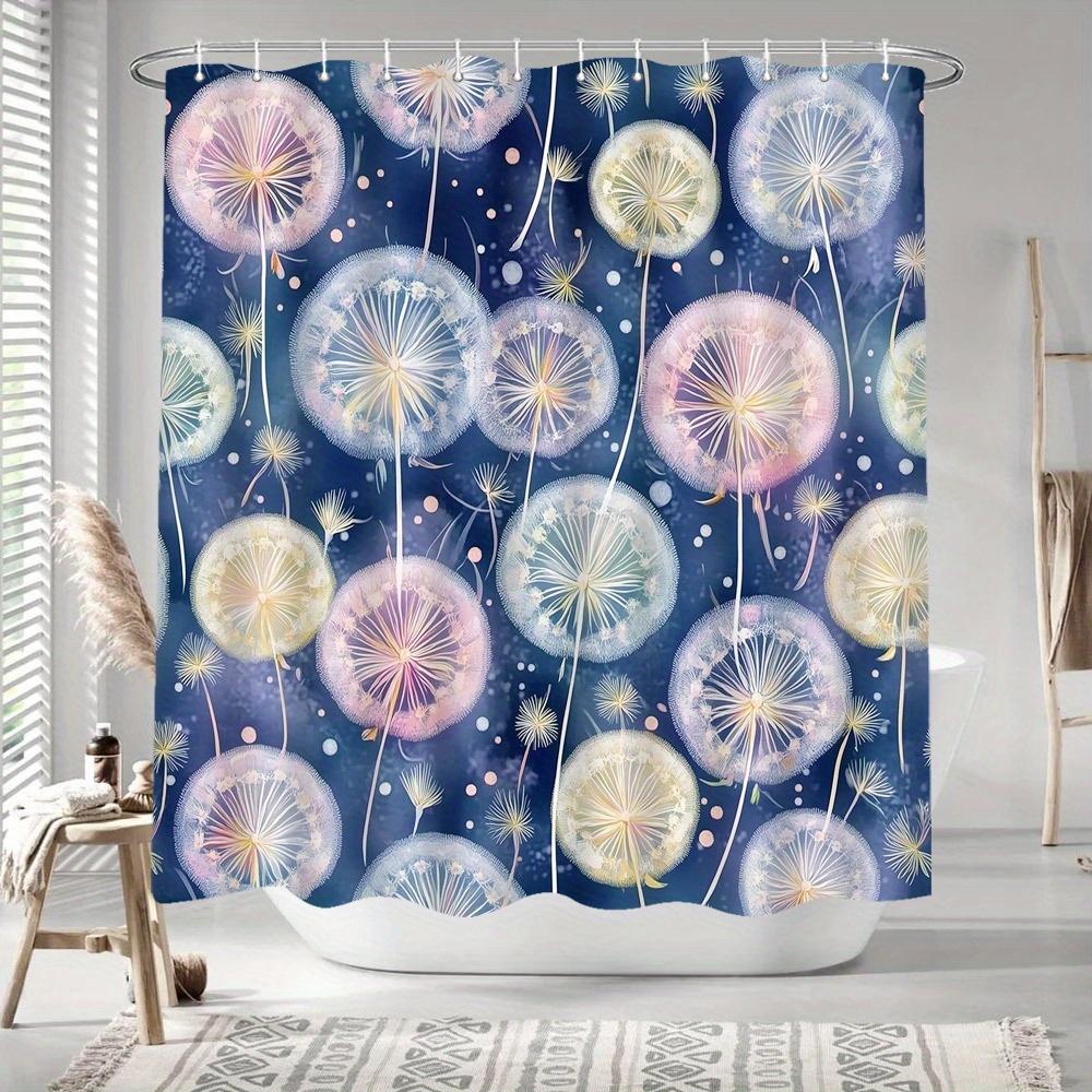 1Pc Dandelion Starry Night Shower Curtain Pastel Watercolor Style Whimsical Bath Decor 12 Hooks 70*70 Inches