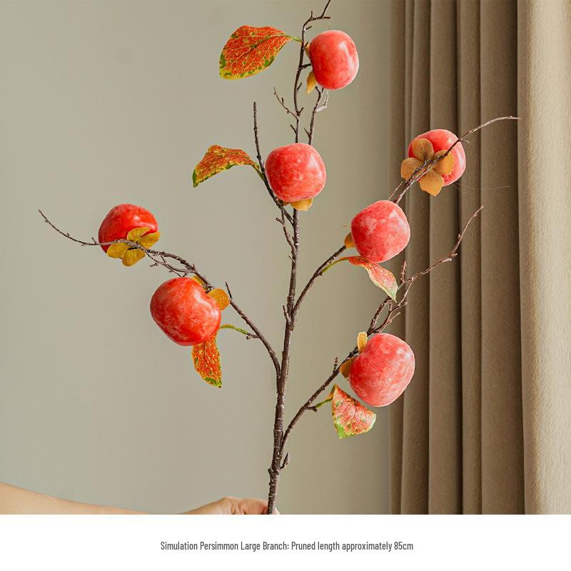 7-Head Artificial Persimmon Branch: Ruyi Flower Arrangement for Living Room Decoration