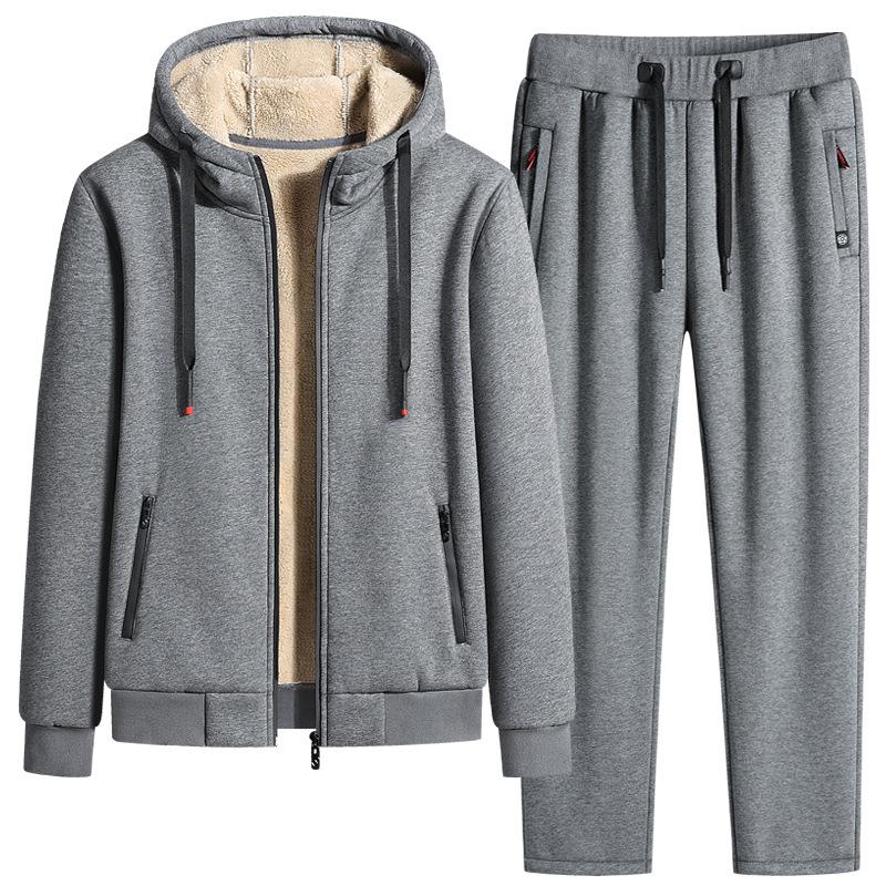 Mens Lamb Cashmere Sets Tracksuit Men Winter Wool Hooded Sweatshirt Thick Warm Sportswear Male Suit Two Piece Set Casual Sets