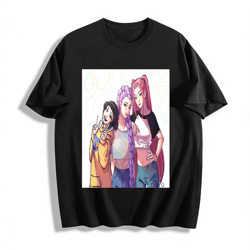 

Anime Girl Group Print Casual Top Unisex Loose Short Sleeve T-Shirt Cartoon Sisters Tee Pure cotton T-shirt XXS