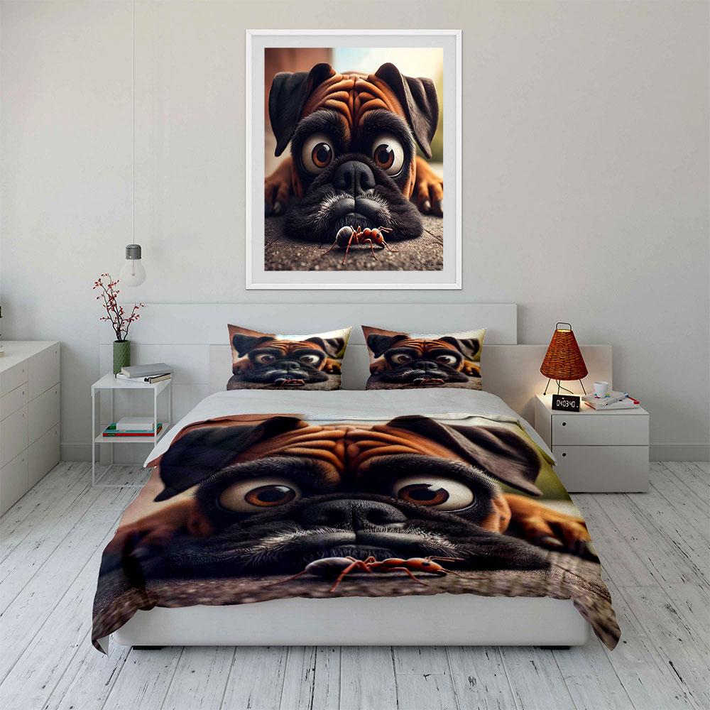 Cute Pug and Ant Bedding Set Bedding Duvet Cover Set Duvet Cover Pillowcases (1 * Duvet Cover 2 * Pillowcases, without duvet insert)