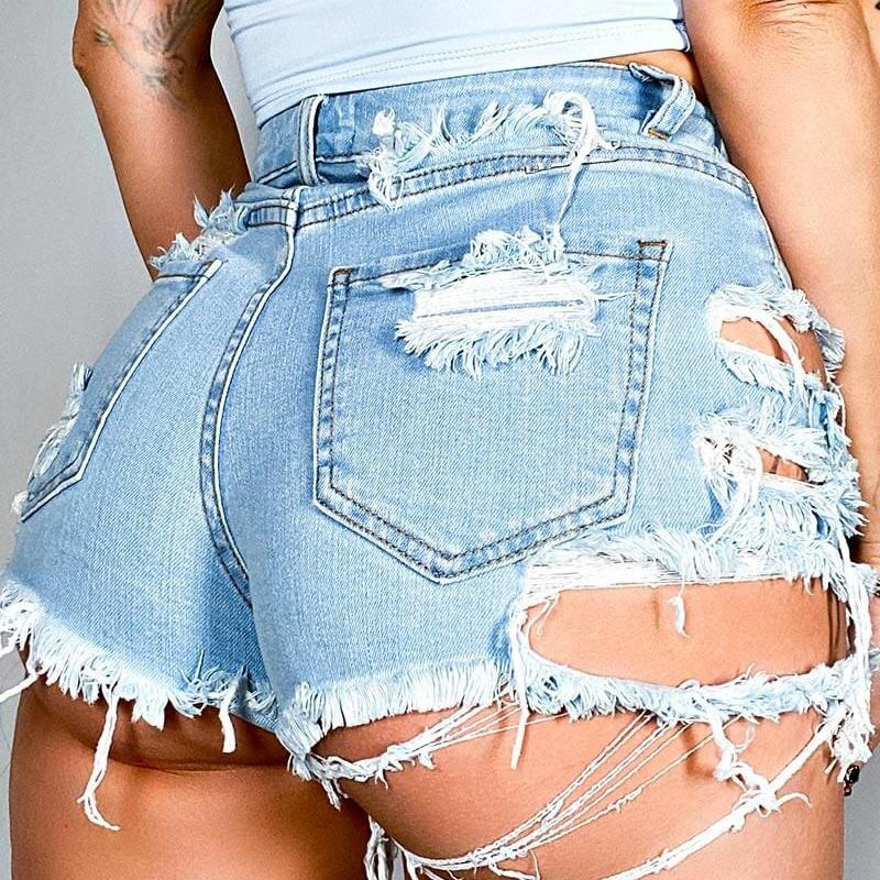 GMXIA Irregular Ripped Hole Stretch Denim Hot Pants Shorts