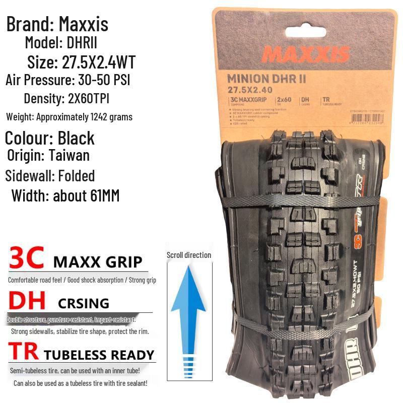 MAXXIS Minion DHR II 27.5/29 Tubeless DH Folding Tire with Puncture Resistance and Large Knobs