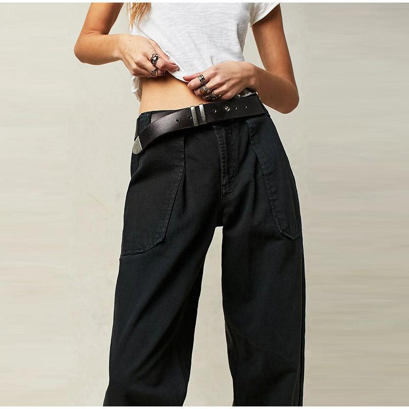 

Винтажные джинсы прямые женские джинсы длиной до щиколотки стираные джинсы с высокой талией карманы свободные уличные потертые пояса весна 2025 XL чёрный