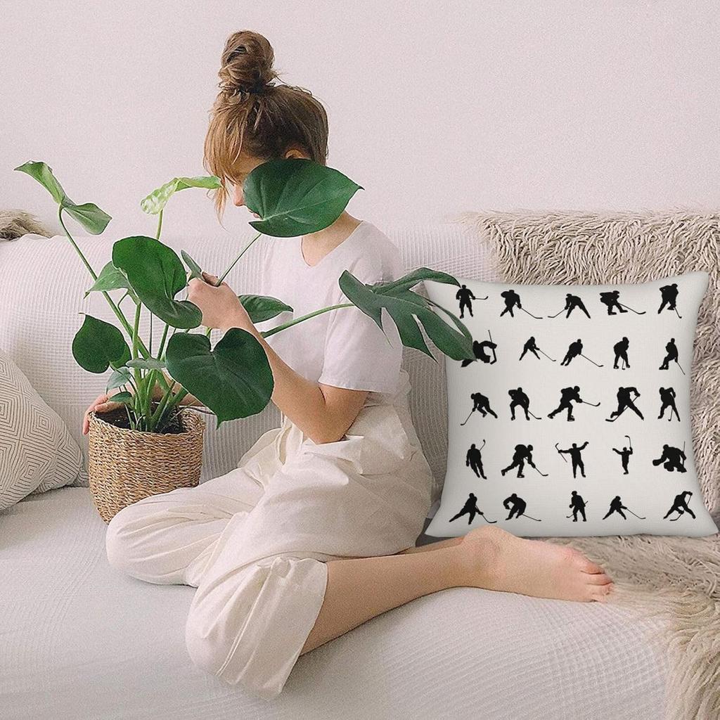 Silhouettes Hockey Players Throw Pillow Covers 18x18 Inch Set of 2 Winter Sport Ice Square Pillow Cases Skating Man Pillowcase Home Decorative
