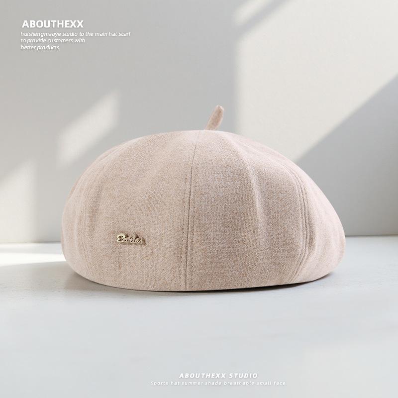 New Autumn and Winter Woolen Metal Beret Women's Korean Retro Literary Sweet Face Small Octagonal Hat Trendy