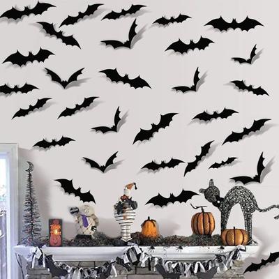 3D Bats Wall Decor, 60PCS Bat Halloween Decorations, Bats Windows Stickers, Halloween Party Supplies for DIY Home Wall Decals