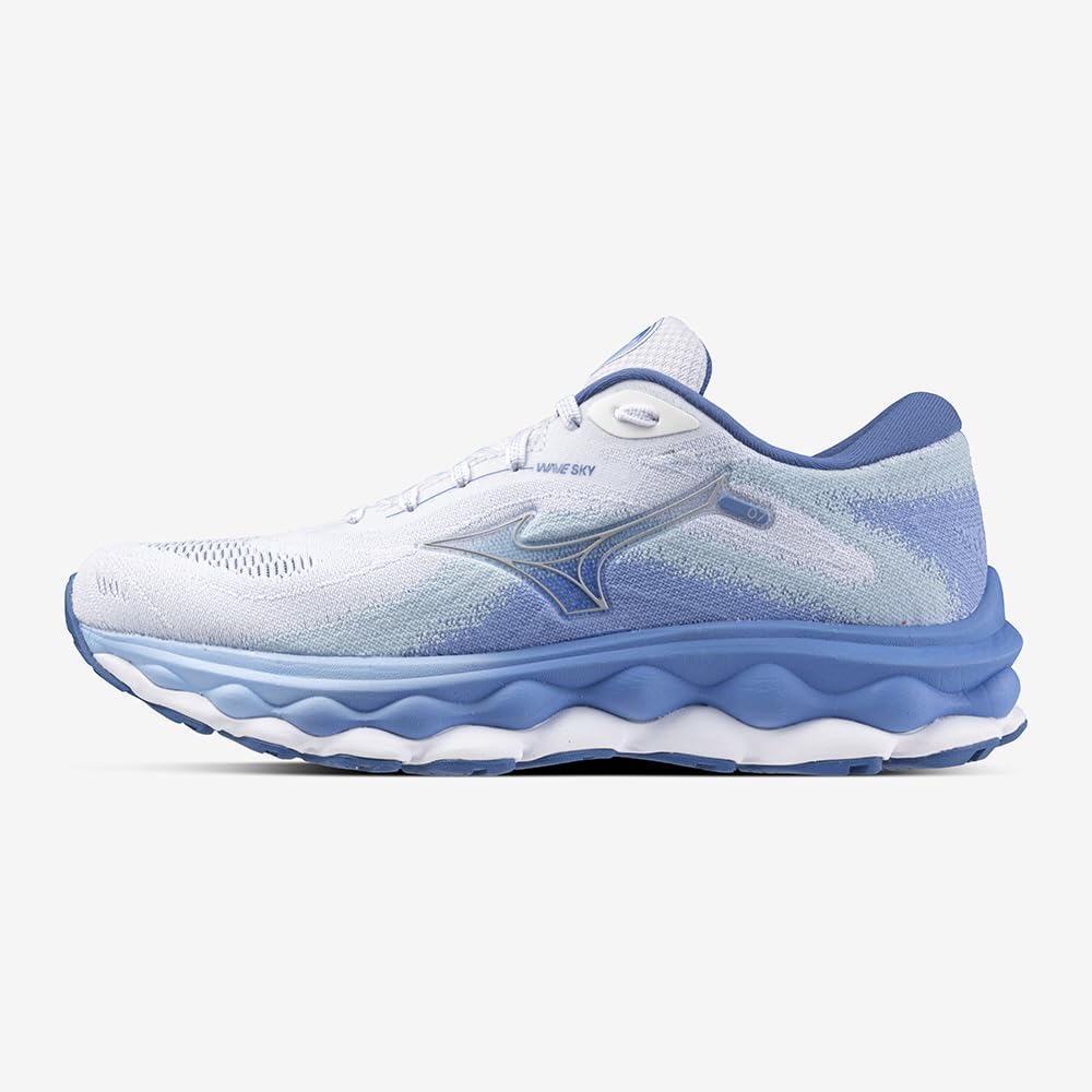 Mizuno Wave Sky 7 Running Thick White X Gray X 2E Shoes, Jogging, Marathon, Training, Sports, Lightweight, Resilient, Sole, Women's, Blue, 23.5 Cm,