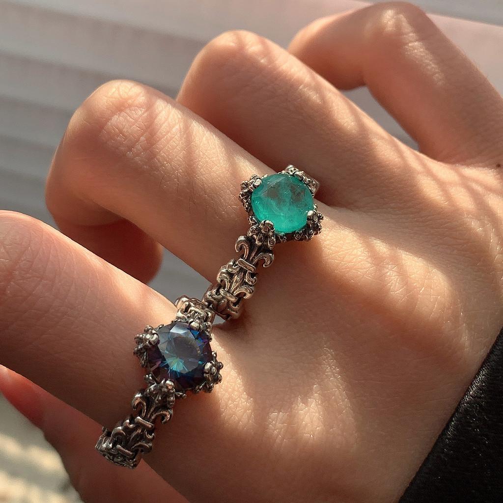Trendy Sterling S925 Silver Mint Green Zircon Open Ring For Womens Fashionable Accessory