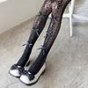 Women Hollow-Out Sheer Fishnet Pantyhose Japanese Style Sweet Bowknot JK Floral Lace Patterned Leggings Mesh Tights